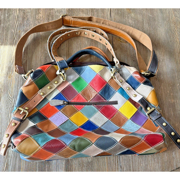 Unbranded Handbags - Genuine Leather Color Purse bohemian Handbag duffle studded patchwork quilt tote